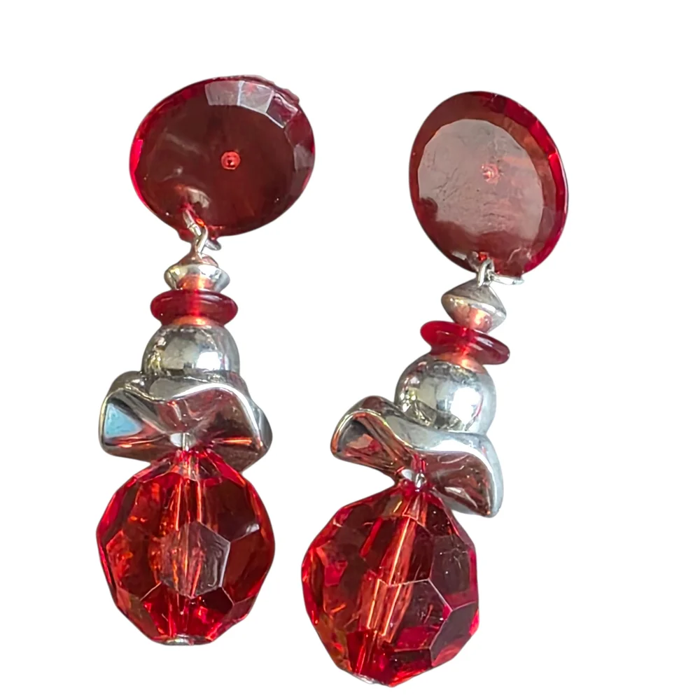 Bold Red & Silver Dangle Earrings